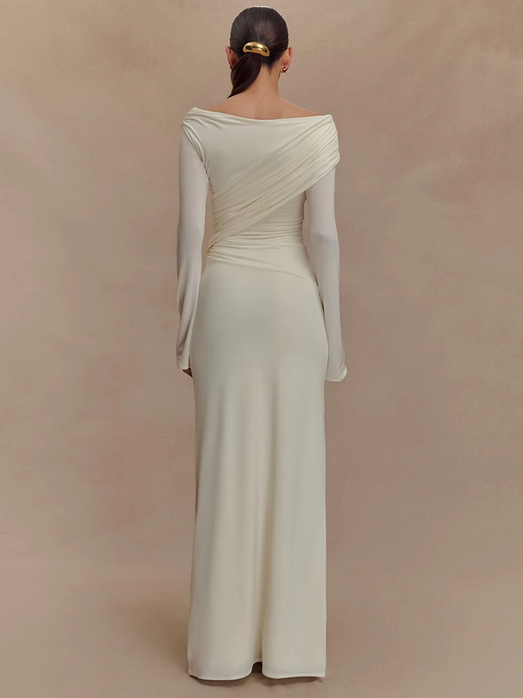 Arctic Cat Elegant Long Sleeve Double Layerจีบชุดผู้หญิงเซ็กซี่VคอBodycon Partyชุดราตรีฤดูใบไม้ร่วงใหม่แน่นVestidos