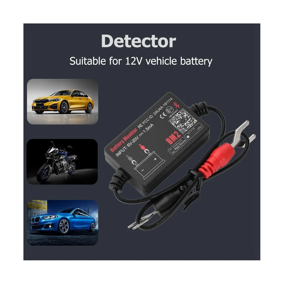 BM2 Battery Monitor Tester 12V Battery Monitor Bluetooth 4.0 Car Battery Analyzer Charging Cranking Test Voltage Tester