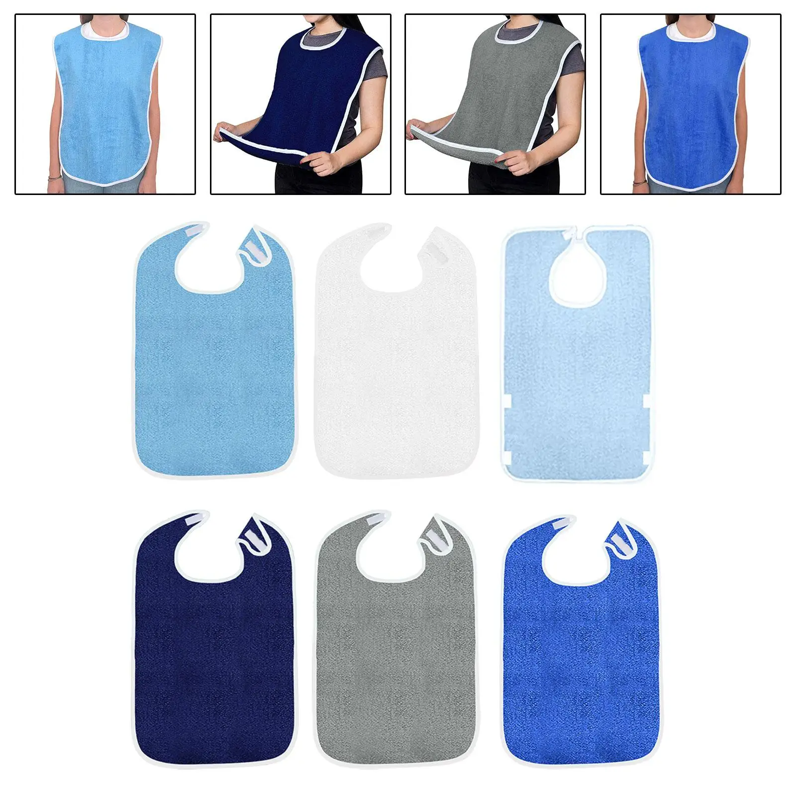 Waterproof Adult Bibs Adjustable Strap Reusable Feeding Protector Towel Material Machine Washable for Elderly Men Women