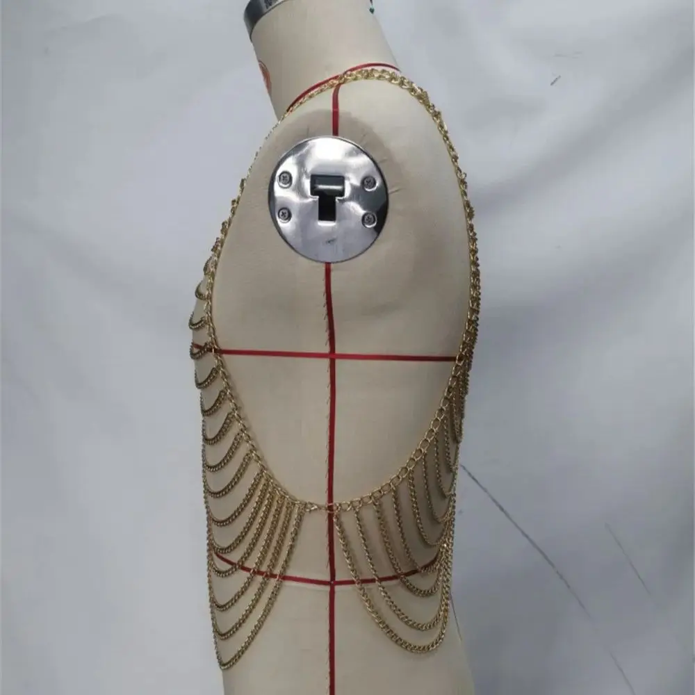 Nieuwe metalen ketting Fringe Body Chain herenvest Stijlvol en sexy meerlaagse borstketting Top Nachtclub Party Outfit