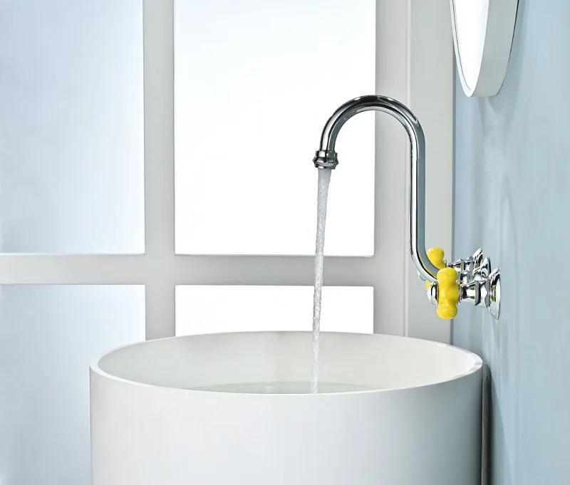 Modern Nordic Wall-Mounted Basin Mixer Solid Brass Ceramic Lever High Spout Premium Quality Bath Faucet Tapware,Brushed Gold