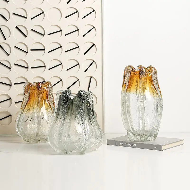 Creative, modern, simple, gradient, bubble glass, petal vase, model room, living room, dining table, high-end decorative ornamen