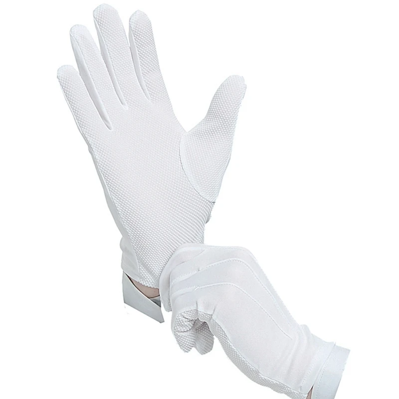 5 Pairs Etiquette White Gloves With Nonslip Dotted Driving and Working Ceremony Hand Gloves For Elegant Occasions