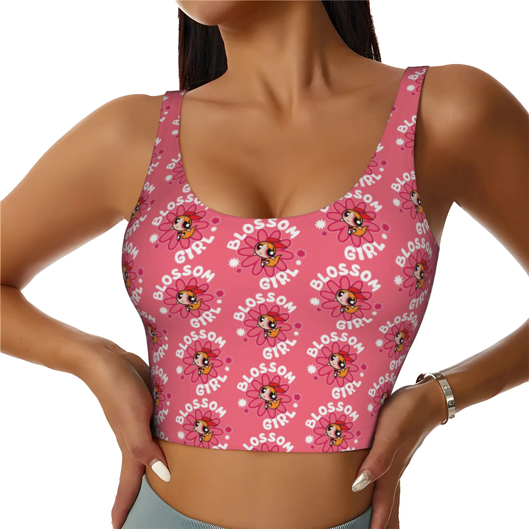 Custom High Impact Poweres Anime Puffes Sports Bra Women's Buttercup Blossom Bunny  Gym Workout Yoga Crop Top