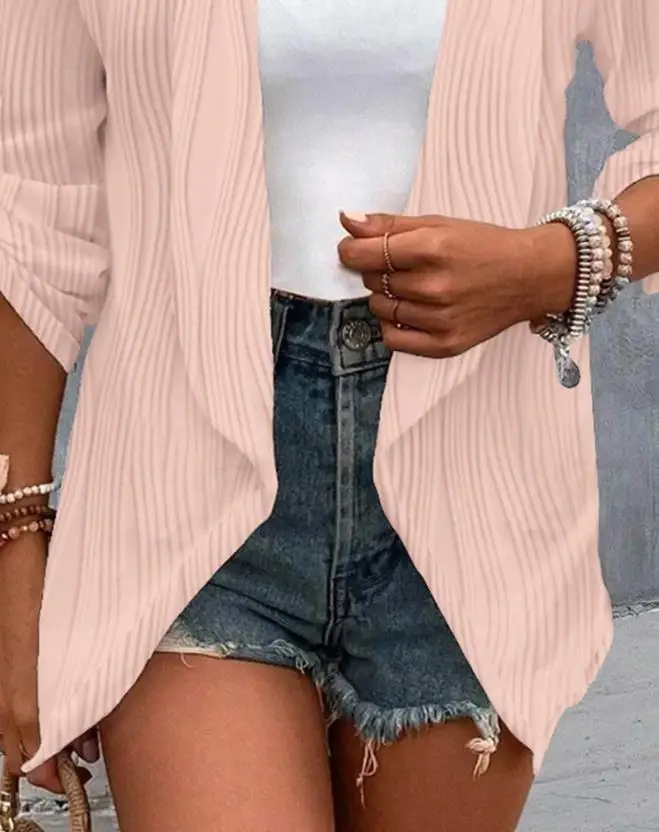 معطف نسائي مزين بأزرار مفتوح من الأمام ، معطف يومي ، أكمام طويلة ، الموضة ، الربيع ، الخريف ، جديد ،