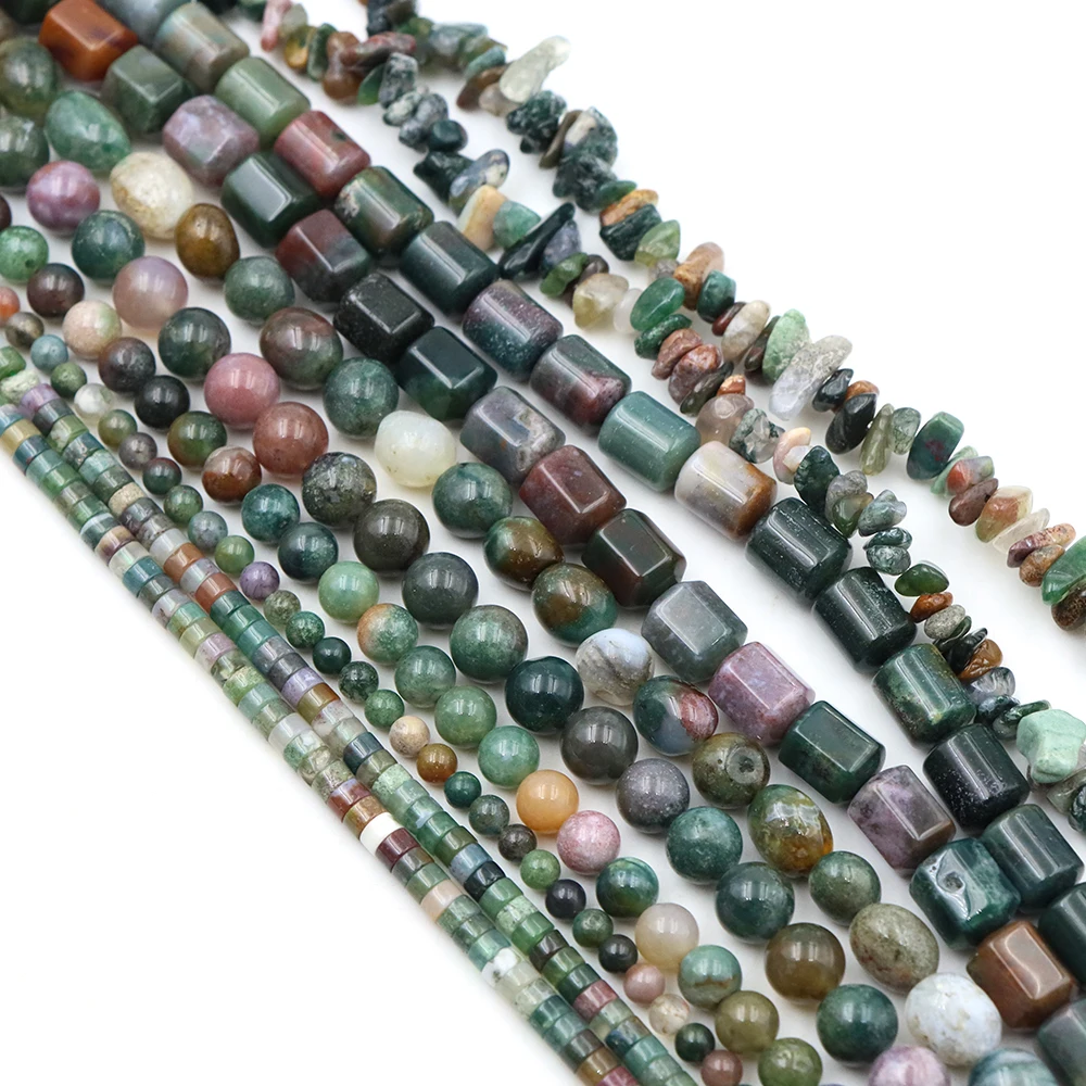 Natural Stone Indian Agate Round Tube Faceted Irregular Loose Beads Needlework DIY Jewelry Making Bracelets Necklac Accessory