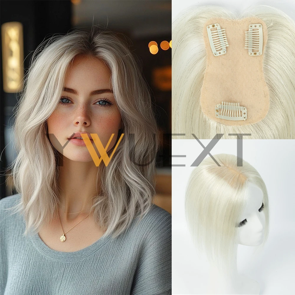 7x11cm Hair Toppers Middle Part Women Human Hair Topper with Lace Base Clips in Hair Extensions Human Hairpieces 6 Colors