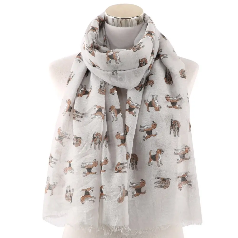 

Creative Gift Polyester Dog Print Scarf with Frayed Hem Lightweight Animal Scarf Soft Rectangular Puppy Shawl Wrap