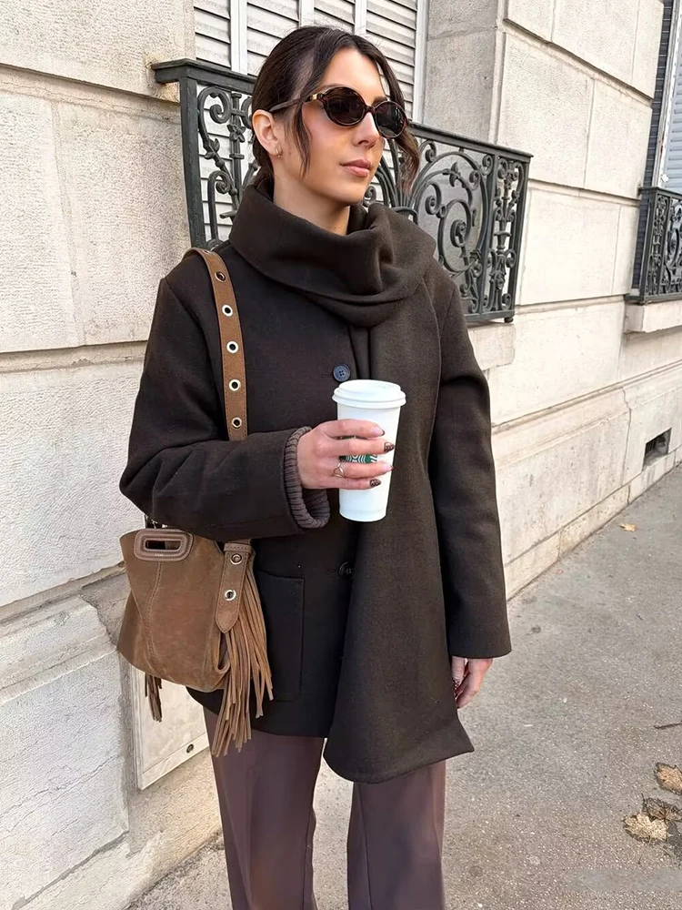 

Женская куртка, модный дизайн с шарфом, пальто, женские повседневные свободные осенне-зимние новые куртки с длинными рукавами, однобортная верхняя одежда