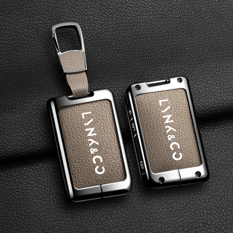 Zinc Alloy Leather Car Remote Key Full Cover Case Keychain Shell Holder for LYNK&CO 05 09 01 06 02 03 Auto Interior Accessories