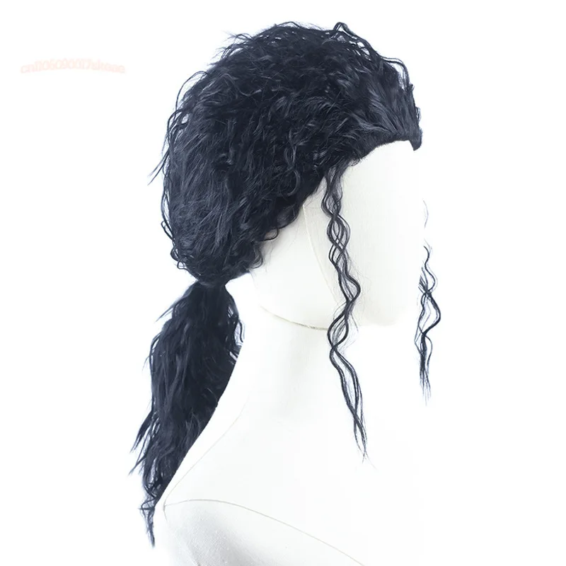 마이클 코스프레 블랙 가발 MJ 성인 남성 긴 곱슬 머리 내열성 합성 가발 가장 무도회 카니발 파티 소품