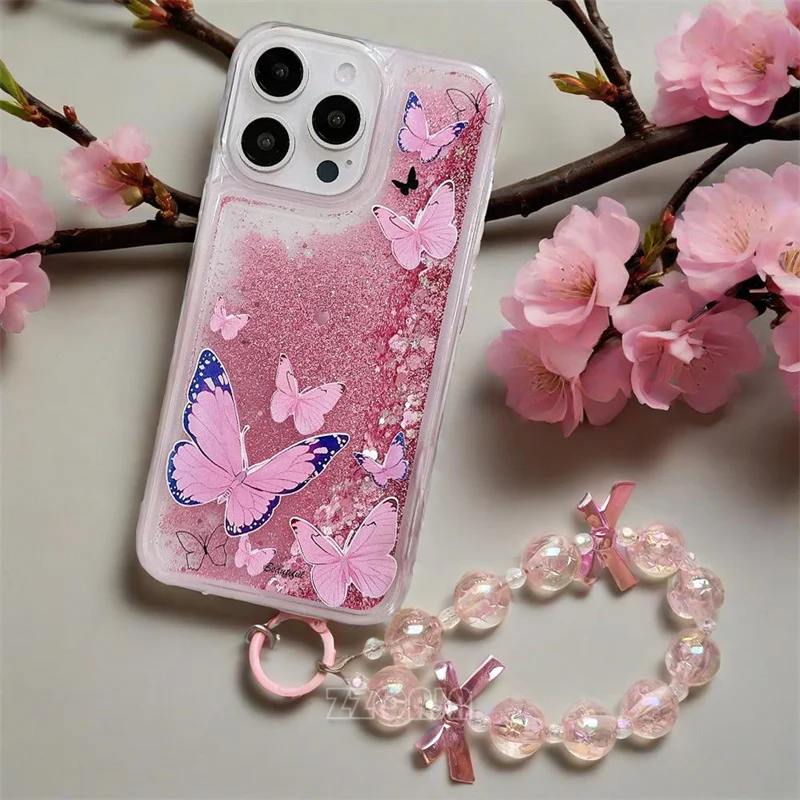 

Милые розовые панды-бабочки с подсолнухом для Huawei Mate 70 Pro 60 Pro+ 50 40E 30 20X, чехол с жидким зыбучим песком, блестящий чехол-цепочка с ремешком