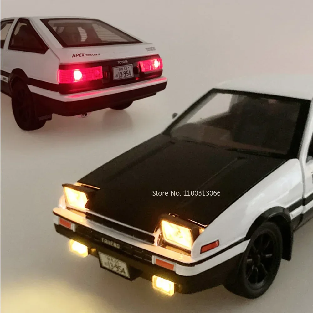 1:20 toyota ae86 liga diecast modelo carro brinquedos luz de som 4 portas abertas puxar para trás pneus de borracha veículos de simulação meninos presentes