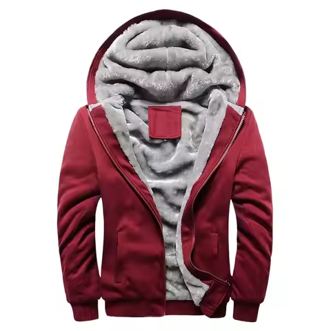 Men's Warm Jacket Fleece Zipper Hooded Sweatshirts Outdoor Warm Tops Men Patchwork Cardigan Winter Thick Outwear for Men
