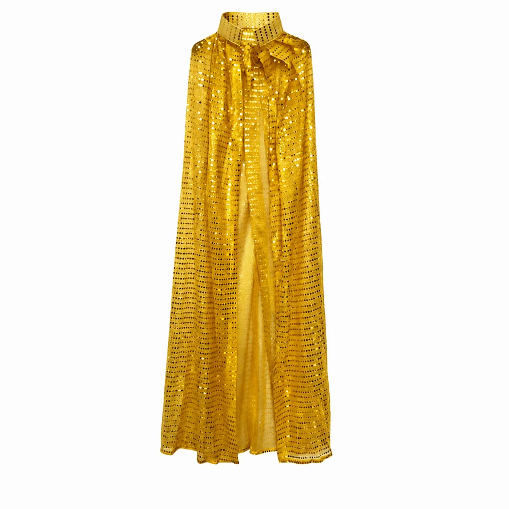 Fashion Long Shiny Sequin Cape Fantasy Vintage Halloween Cosplay Robe Lightweight Stand Collar Shiny Cloak Role-Playing