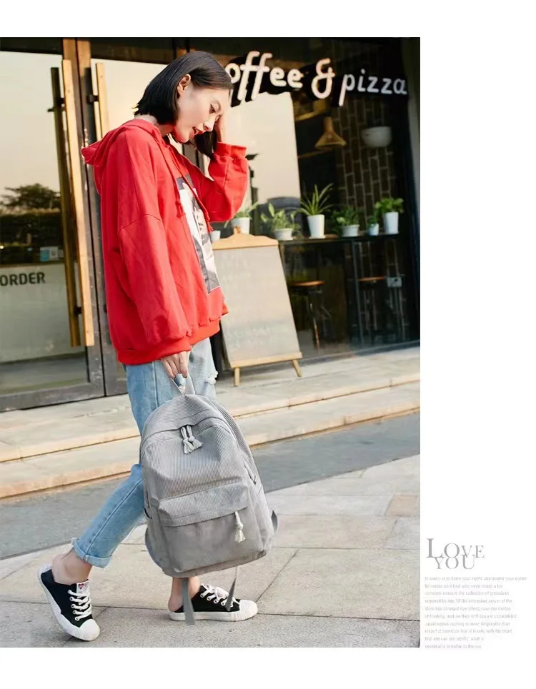Cord-Rucksack, Academy Fashion Schultaschen für Mittelschule/Highschool und College, niedliche Quastendetail, vielseitige lässige Alltagstasche – Detail 12