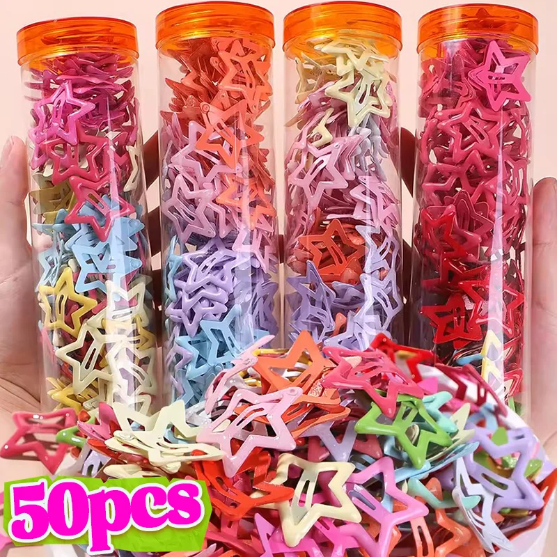 10-50pcs Colorful Kawaii Star Barrettes Y2K Sweet Girls BB Solid Star Hairclips Metal Snap Clip Headdress Hair Jewelry Gifts