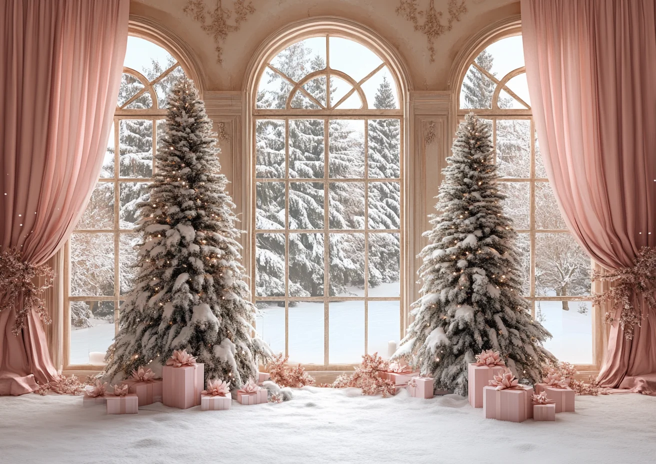 크리스마스 창 사진 배경 크리스마스 트리 벽난로 산타 클로스 베이비 파티 성인 가족 배경 장식 사진 스튜디오 소품