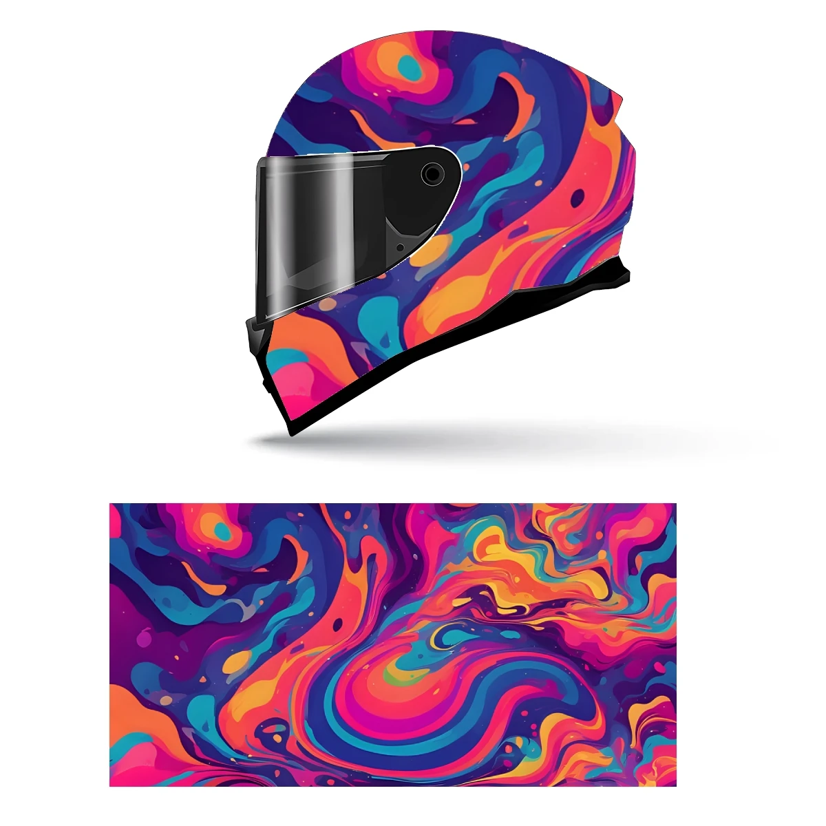 Abstract Swirling Colors Full Helmet Wrap Sticker Motorcycle Helmet Racing Graphic Decal Vinyl Wrap Helmet Decorative Sticker