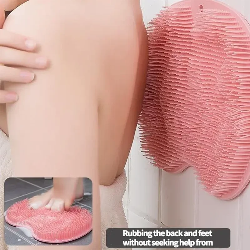 Solid Color Silicone Back Rubbing Bath Brush Multifunctional Massage Mat Non Slip Suction Cup Lazy Foot Cleaner