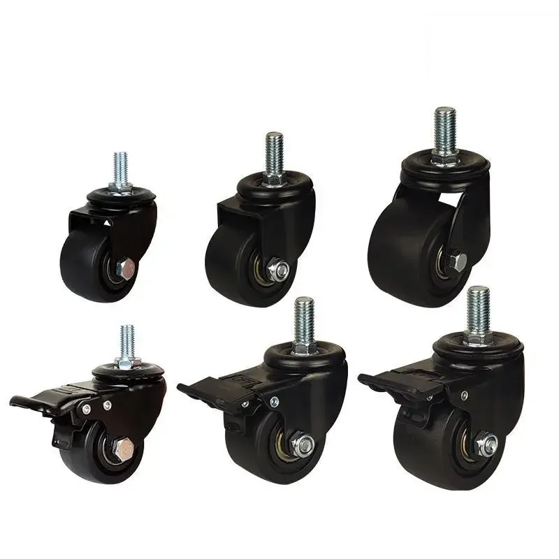 4 Pcs 2.5 inch Low-Profile Swivel Casters with Brake-Heavy-Duty Nylon Wheels, M12/M16 Threaded Stem for Industrial Use