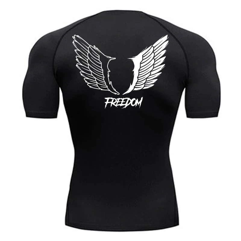 Angel Wings Freedom Print Compression Shirt for Men Sporty Quick Dry Tees Tshirt Tops Gym Workout Running Undershirts Baselayers