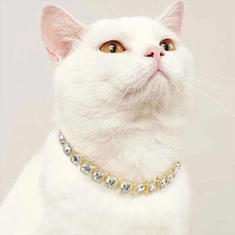 12MM Diamond Dog Collar Bling Diamond Dog Necklace Cuban Gold Chain for Cats Dogs Jewelry Metal Material