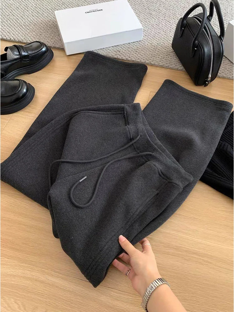 กางเกงขายาวทรงหลวมสไตล์ลำลองสำหรับผู้หญิง รุ่นใหม่ ฤดูใบไม้ร่วง ฤดูหนาว เอวสูง ทรงตรง