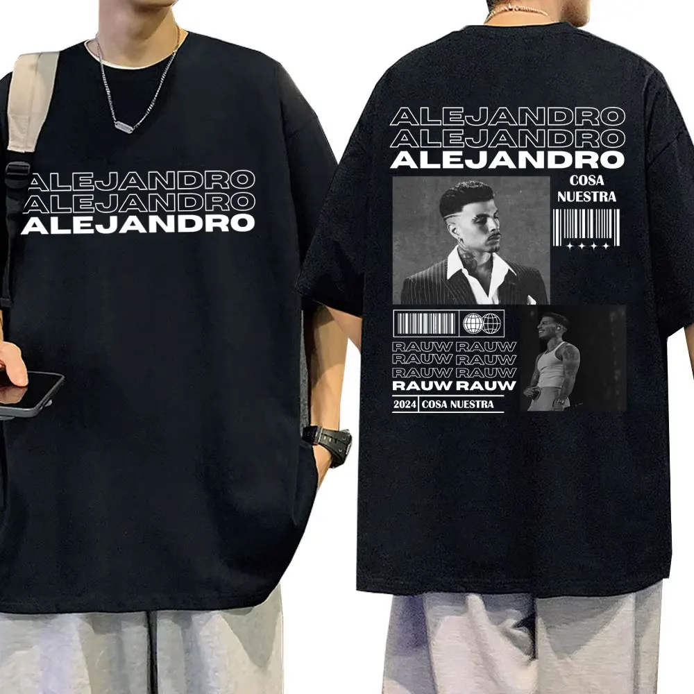 Rauw Alejandro Cosa Nuestra Double Sided Print T-shirts Men Women Fashion Hip Hop Rap T Shirts Men's Vintage Oversized Tshirt