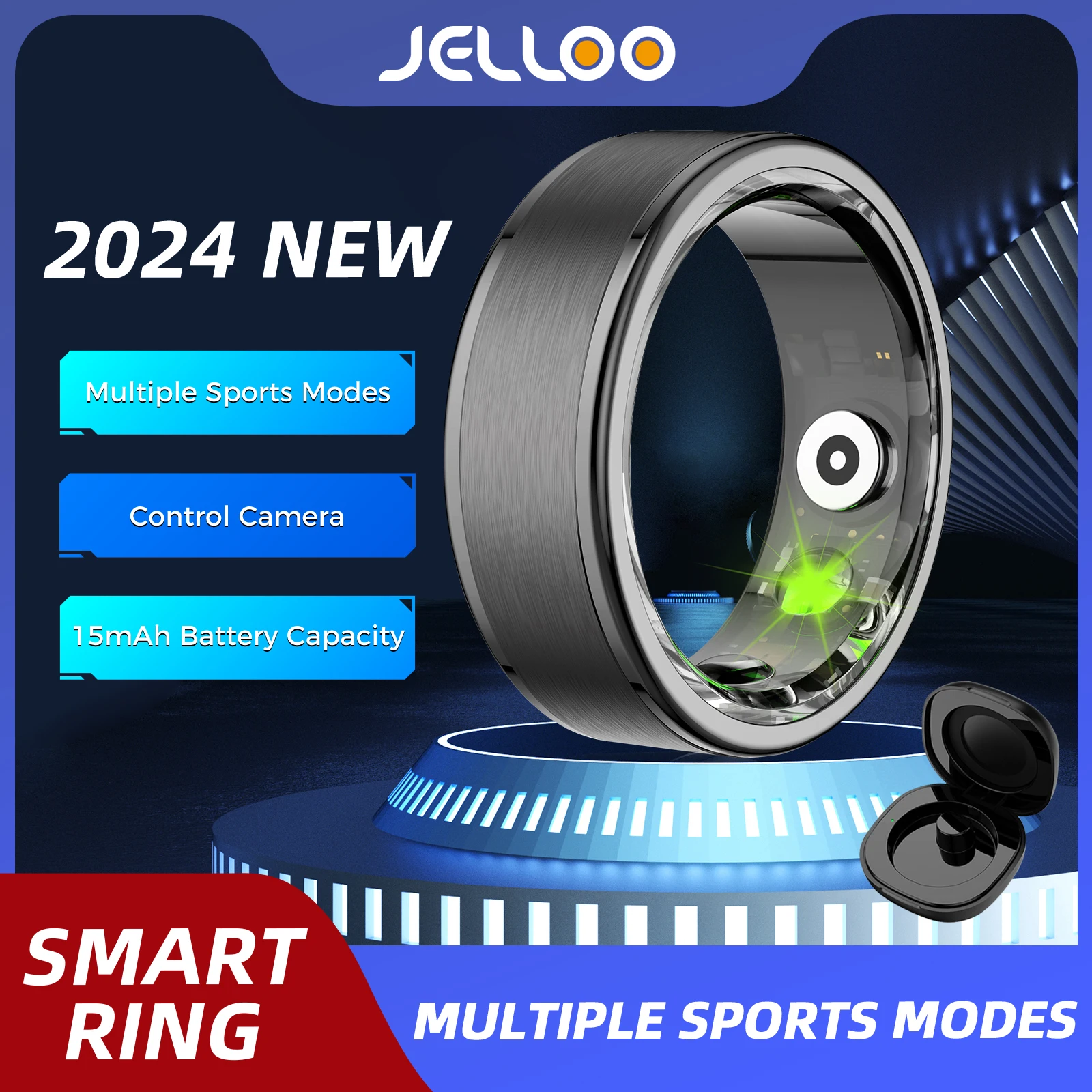 

JELLOO Smart Ring Wireless Sensor Ring for Health Monitoring And Home Automation Metal Material Unisex Adult Size Smart Ring