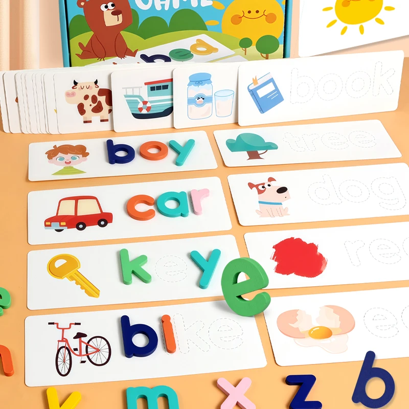 Quebra-cabeça de alfabeto de madeira montessori-brinquedo de aprendizagem de letras e números para crianças jogo de treinamento de pensamento lógico educacional de palavras em inglês