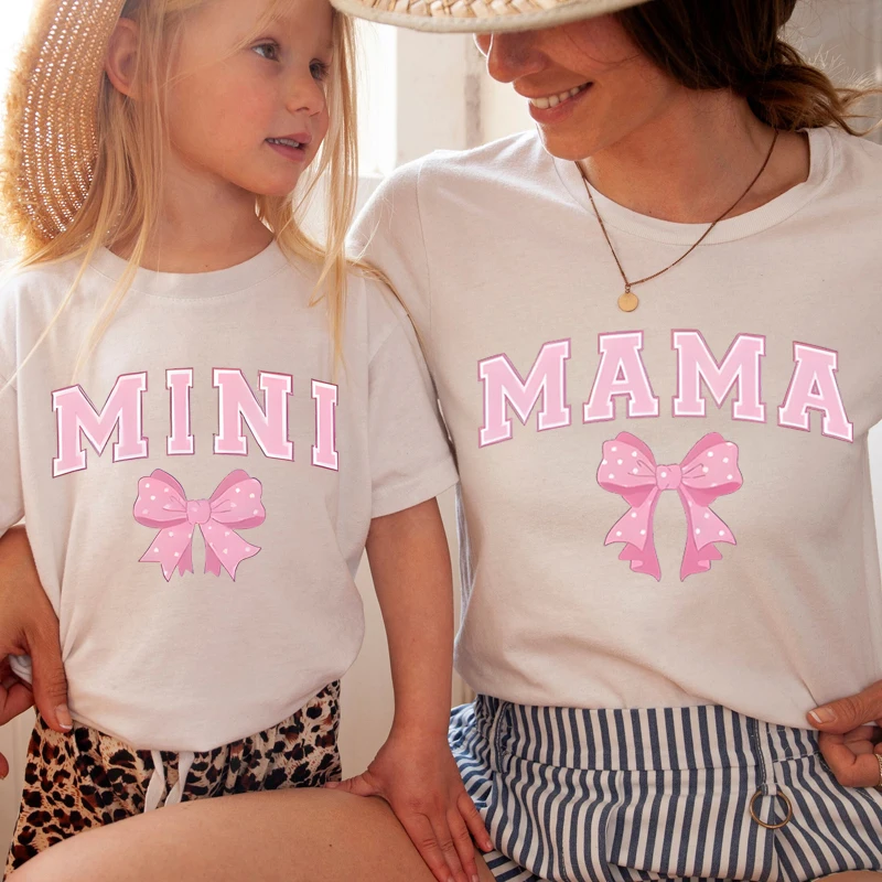 Family Matching Baby Girls T-shirt Mama Mini Coquette Bow Design Tees Tops Family Look Shirts Mother's Day Gift Tshirts