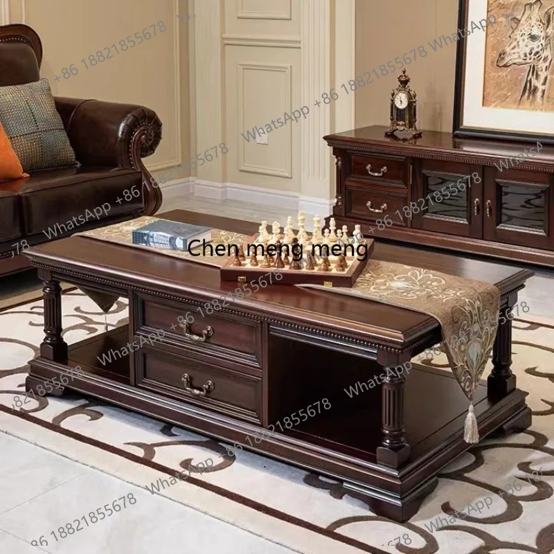 

Американский журнальный столик для гостиной в стиле кантри, винтажный резной столик из массива дерева с местом для хранения, большой журнальный столик для квартиры