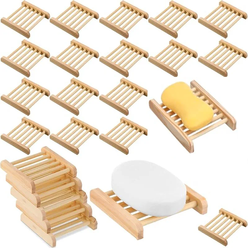 10/20/30Pcs Natural Bamboo Soap Box Dishes Bath Soap Holder Wooden Case Tray Mildew Resistant Drain Bathroom Washroom Accessory