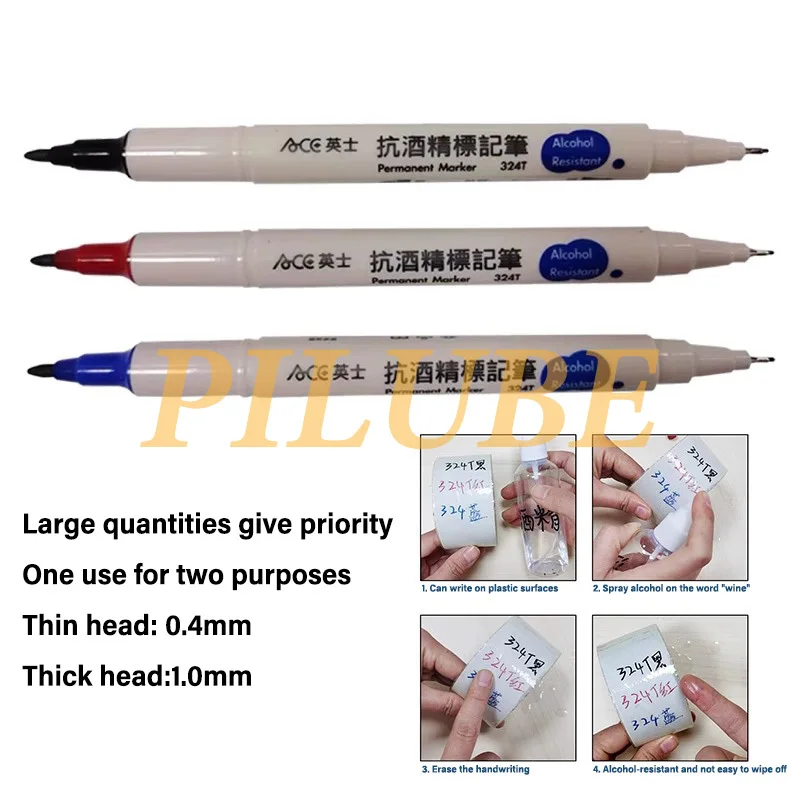 ACE 304 314 324T Dual Tip Quick Dry Oil Based Marker Pen for Lab Hospital Use Resistant to 75% Alcohol Professional Marking Tool