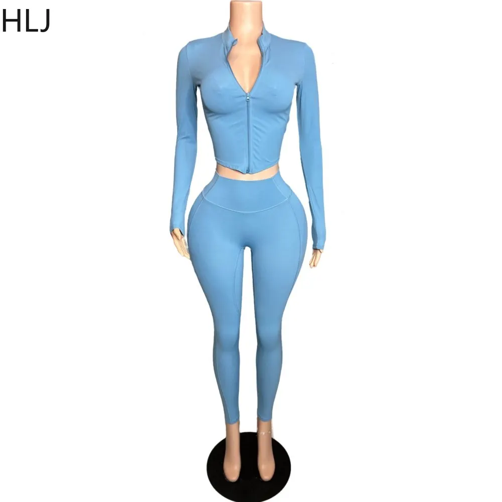 HLJ-Ensemble deux pièces sportif décontracté pour femme, haut slim à manches longues, pantalon legging, survêtements, tenues extensibles pour femme, qualité