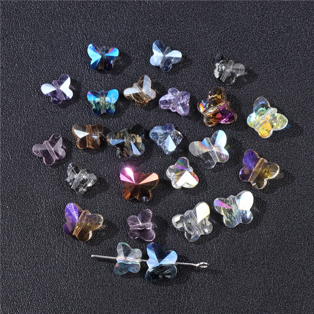 30pcs Butterfly Czech Crystal Glass Beads AB Color Charms Loose Faceted Spacer Beads for Jewelry Making DIY Handmade Earring