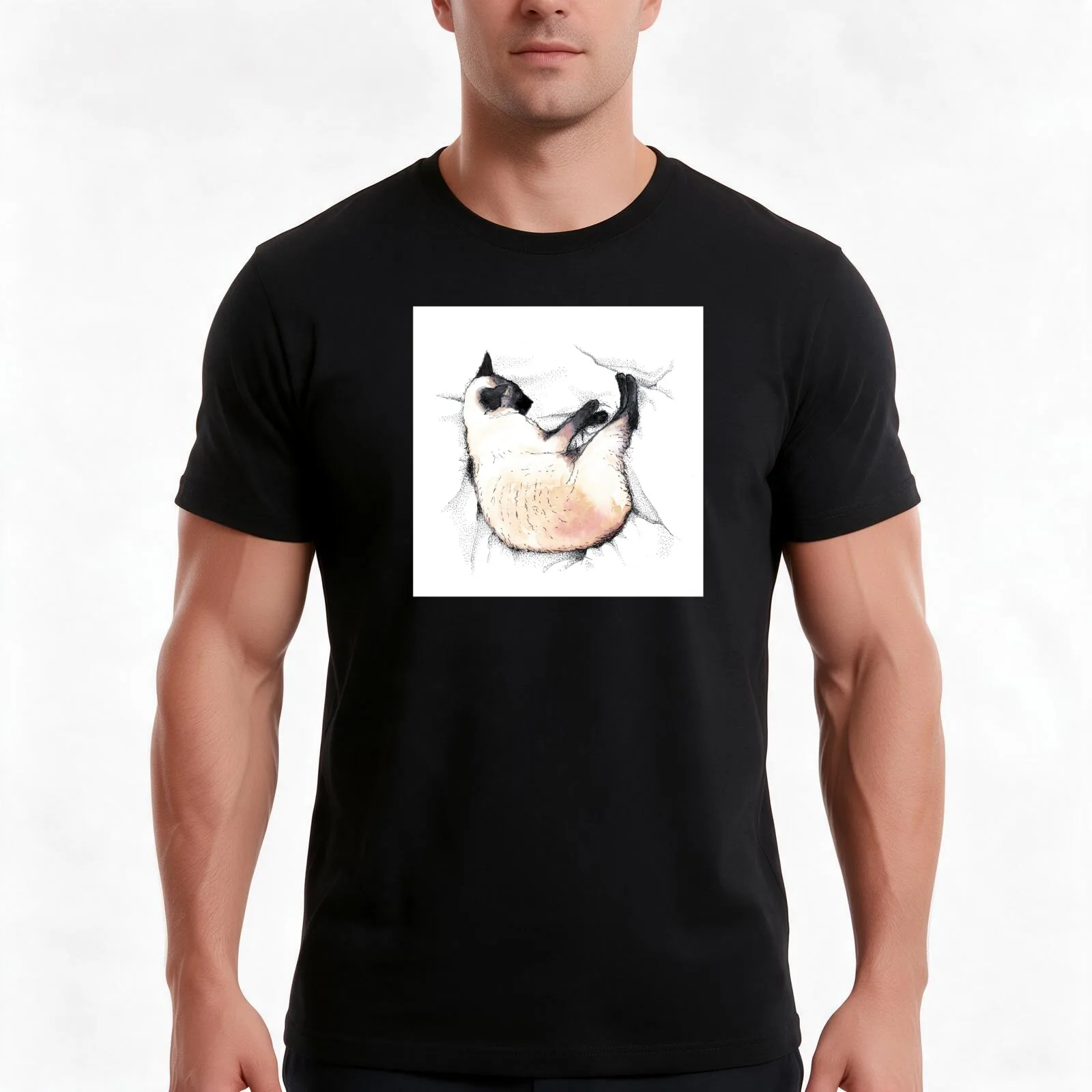 Siamese cat enjoying a duvet day T-Shirt, Summer Casual Cotton Tee, Oversized Streetwear Tops, Vintage Graphic Print