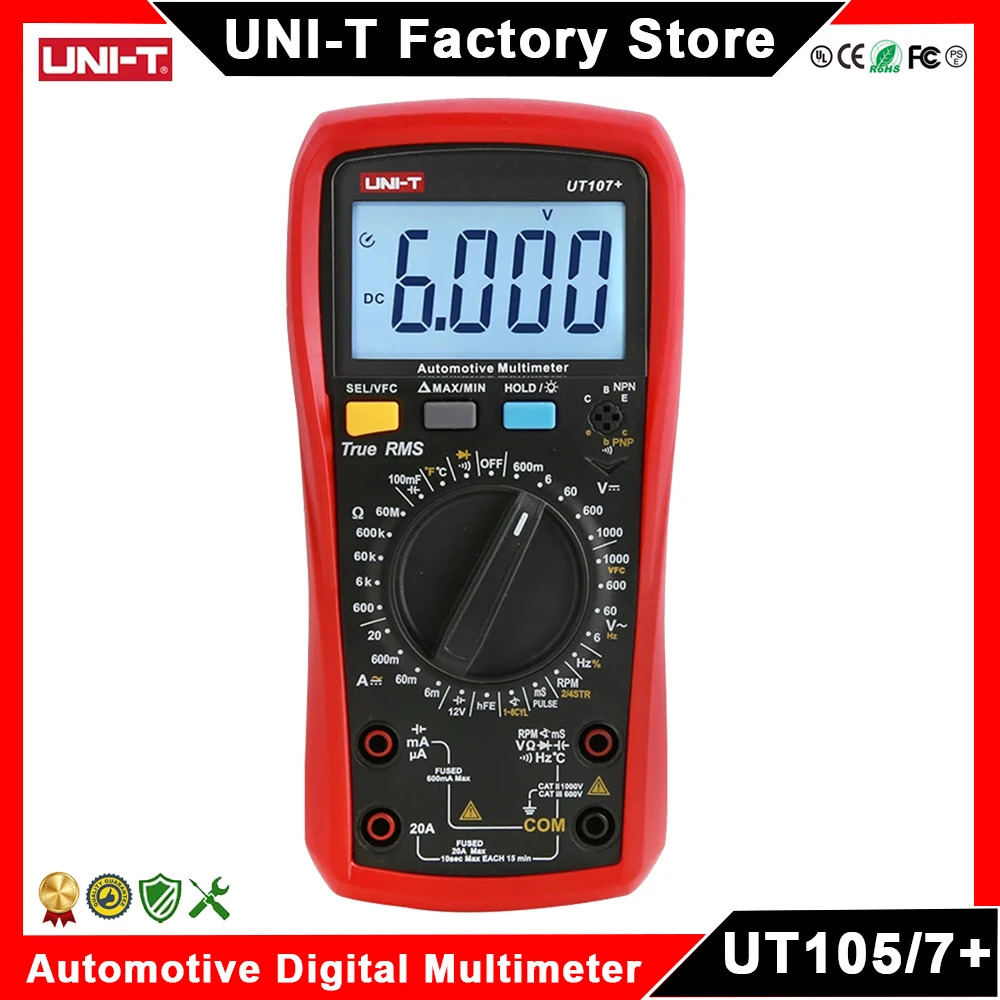 UNI-T UT105 + UT107 Plus مقياس متعدد للسيارات مع مقياس سرعة الدوران سرعة المحرك RPM VFC تستر المهنية الرقمية سيارة متعددة متر