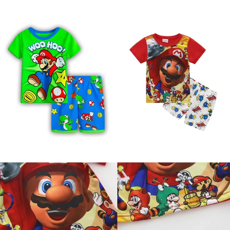 Game Super Marios Bros Cartoon Pajamas Clothing Shorts Summer Boys Short Sleeved Loungewear Cotton Print Home Decor Gifts