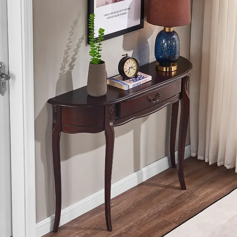 Entryway solid wood entryway cabinet, American vintage semi-circular wall-facing counter, European-style entryway table