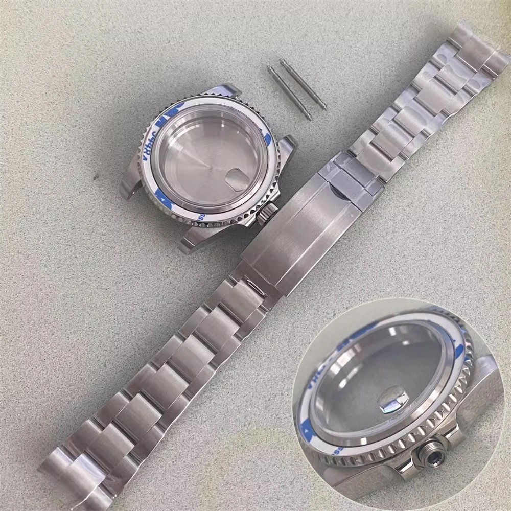 40mm Stainless Steel Sapphire Glass Case Strap Set, without Bezel NH35 Case + Bracelet, for NH35 NH36 Movement Fits 28.5mm Dial