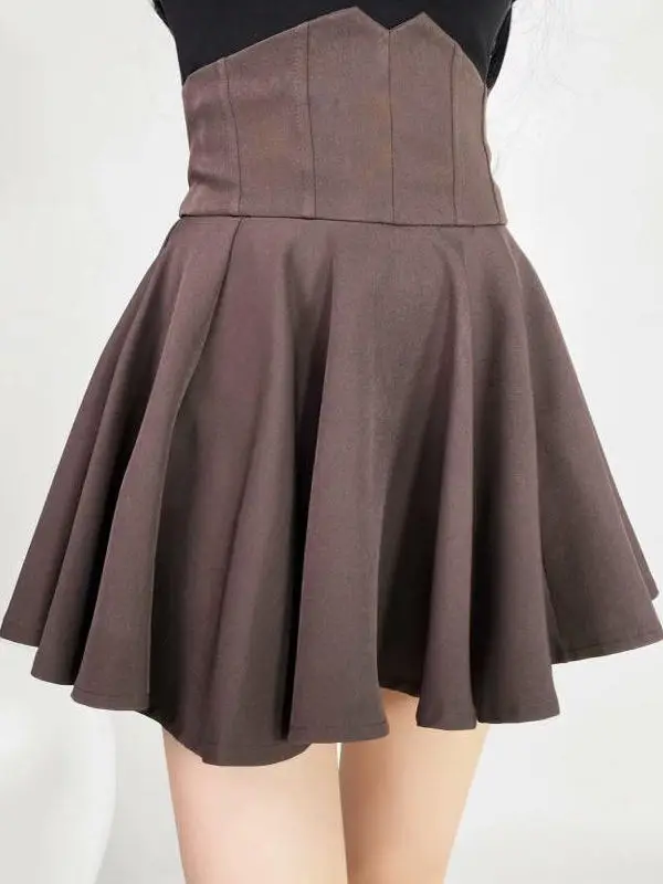 Slimming Fibone aped High Waist f Skirt with A-Line Pleats Prevents Exposure Enhances Leg Length ort Puffy Skirt