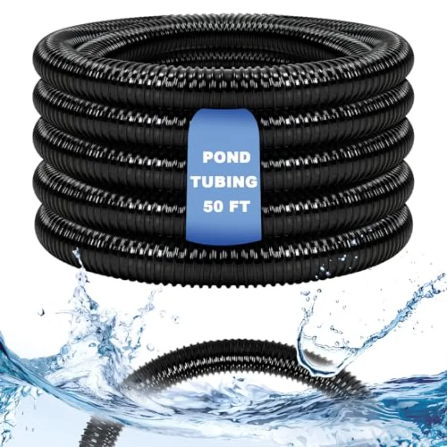 

50 Feet x 1-1/2 ID Pond Pump Tubing Non-Kink Water Hose Flexible Corrugated PVC Water Pipe for Garden Pond Waterfall