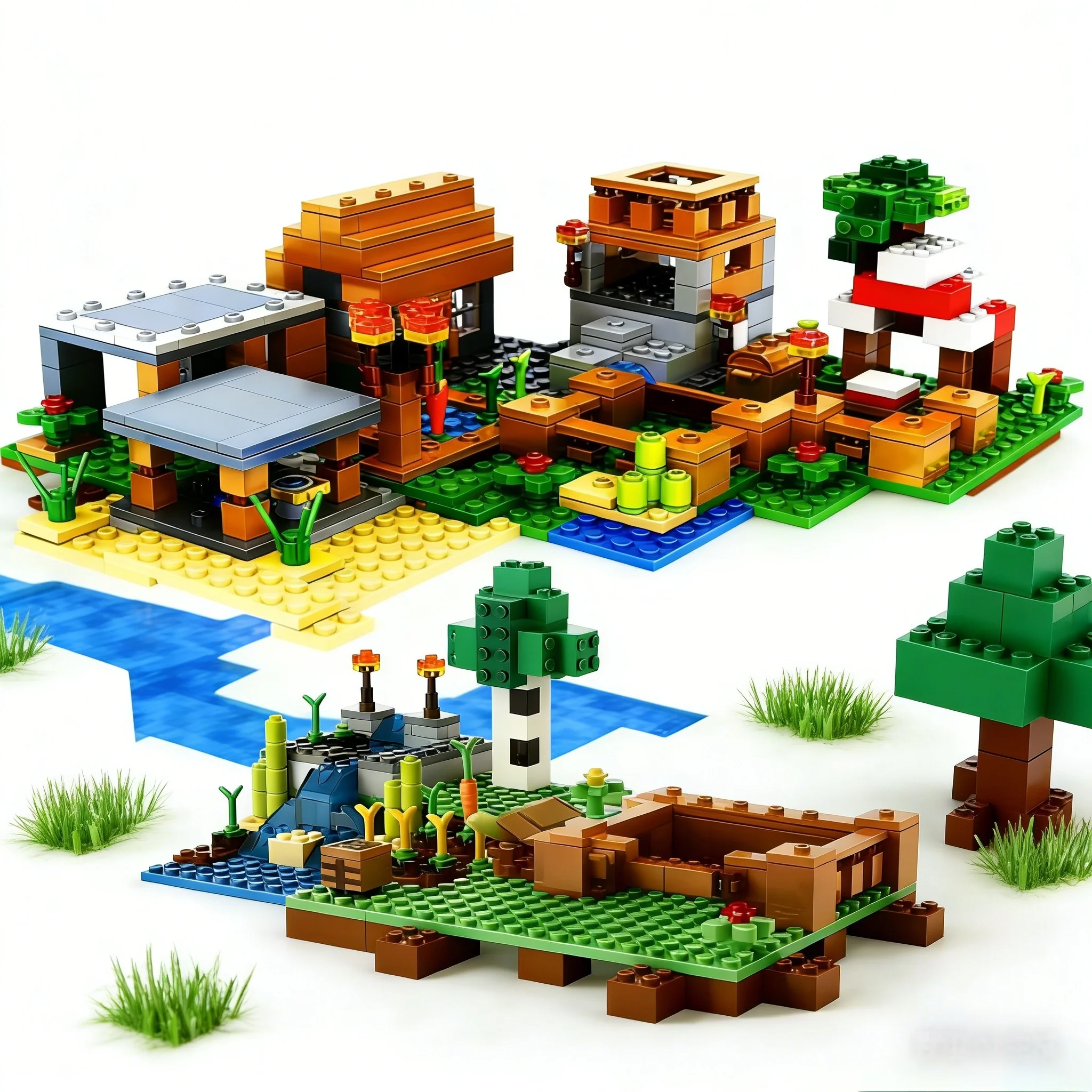 

Строительные блоки сцены лесной деревни на блочной тематике — универсальный комплект модели для уличного тераня, строительная игрушка для хоббириста