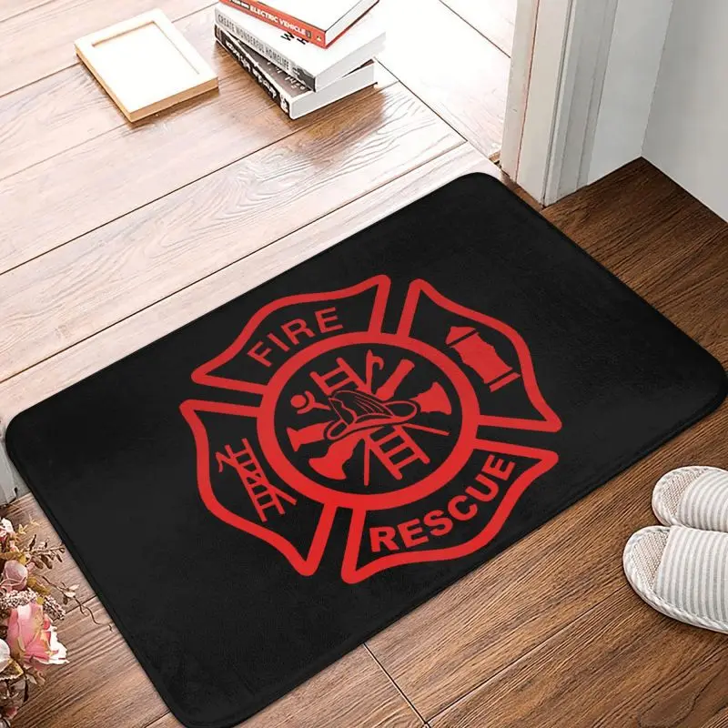 Fire Rescue Firefighter Front Door Mat Anti-Slip Indoor Absorbent Doormat Garden Garage Entrance Rug Carpet