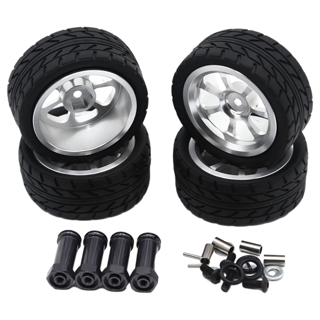 

4pcs Wheel Rims Tire RC Wheel Rims Tyre Wheel Hex Adapter Extention Combiner Coupler set for Wltoys 144001 1/14 RC Car Part