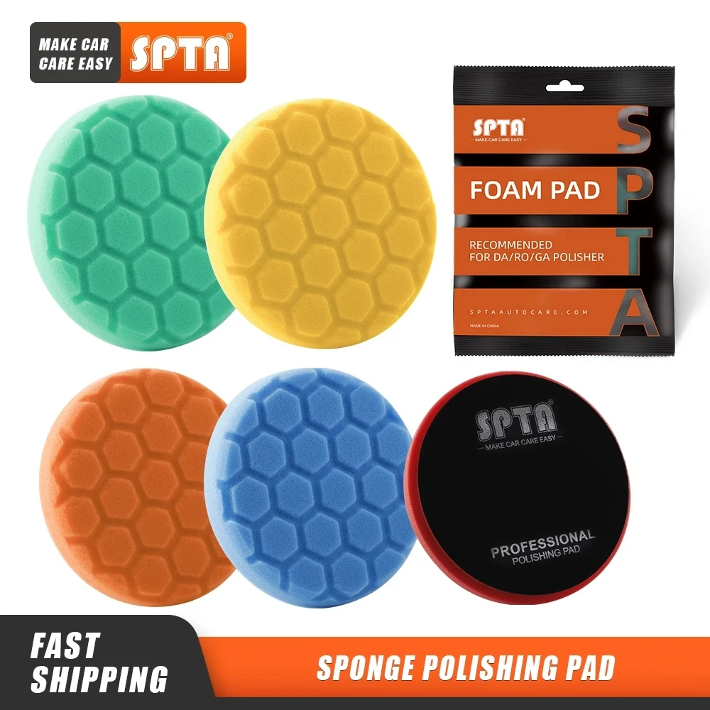 

(Single Sale) SPTA 3"(80mm)/5"(125mm)/6"(150mm) Hex-Logic Sponge Buffing Polishing Pads For DA/RO/GA Car Buffer Polisher