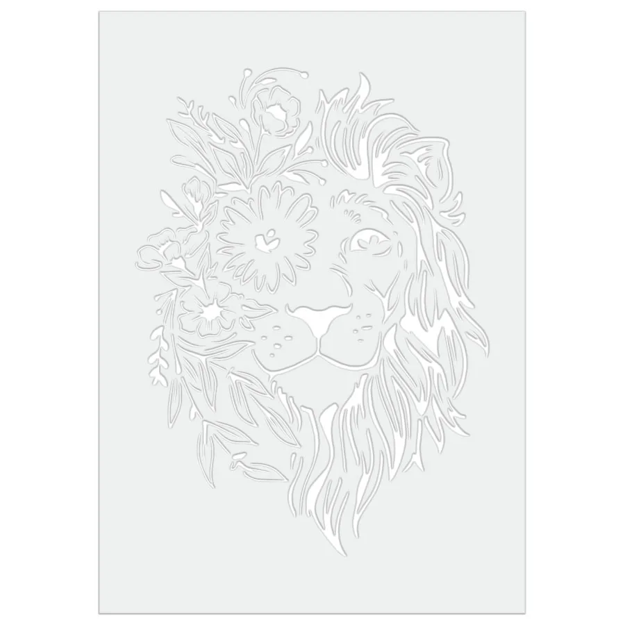 A4 Lion Floral Drawing Stencil | Reusable | DIY Hollow Airbrush Template | Cake Coffee Decor | Furniture Wall Painting
