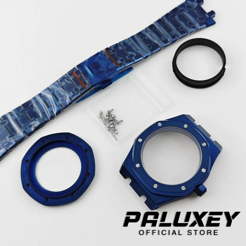 NH35 42mm PVD Electroplating Blue Watch Case for NH35 NH36 4R35 Movement Sapphire Glass Stainless Steel AP Watches Accessories